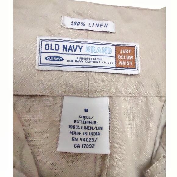 OLD NAVY Vintage Linen Pants Sz 8 Khaki Lightweight Trousers Low Waist Full Leg - Picture 7 of 7